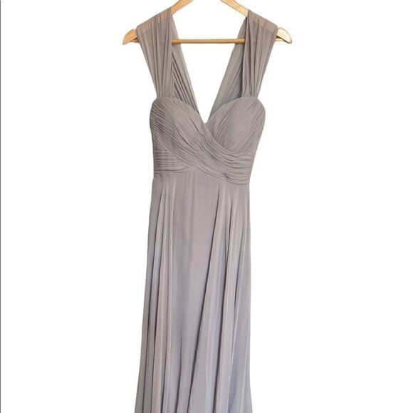 Dessy Collection Lux Off the Shoulder Maxi Dress Taupe Size 4 - Picture 6 of 11